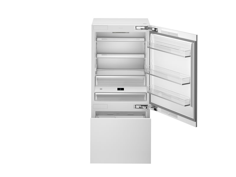 90 cm geïntegreerde koelkast met vriezer met ijsblokjesmachine en waterdispenser | Bertazzoni - Panel Ready